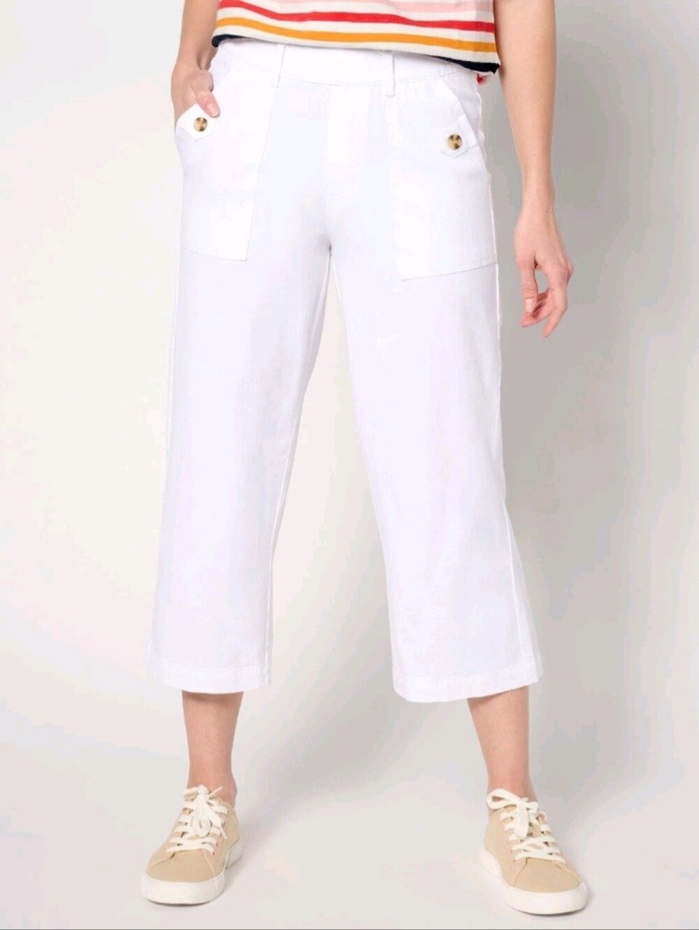 AnyBody All-Stretch Twill Wide Leg Crop Pants Women's M White Thick Waistband